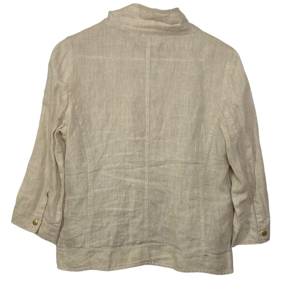 Chicos 100% Linen utility jacket 3/4 sleeve cream womens 1 US 8/medium unlined - Picture 3 of 11